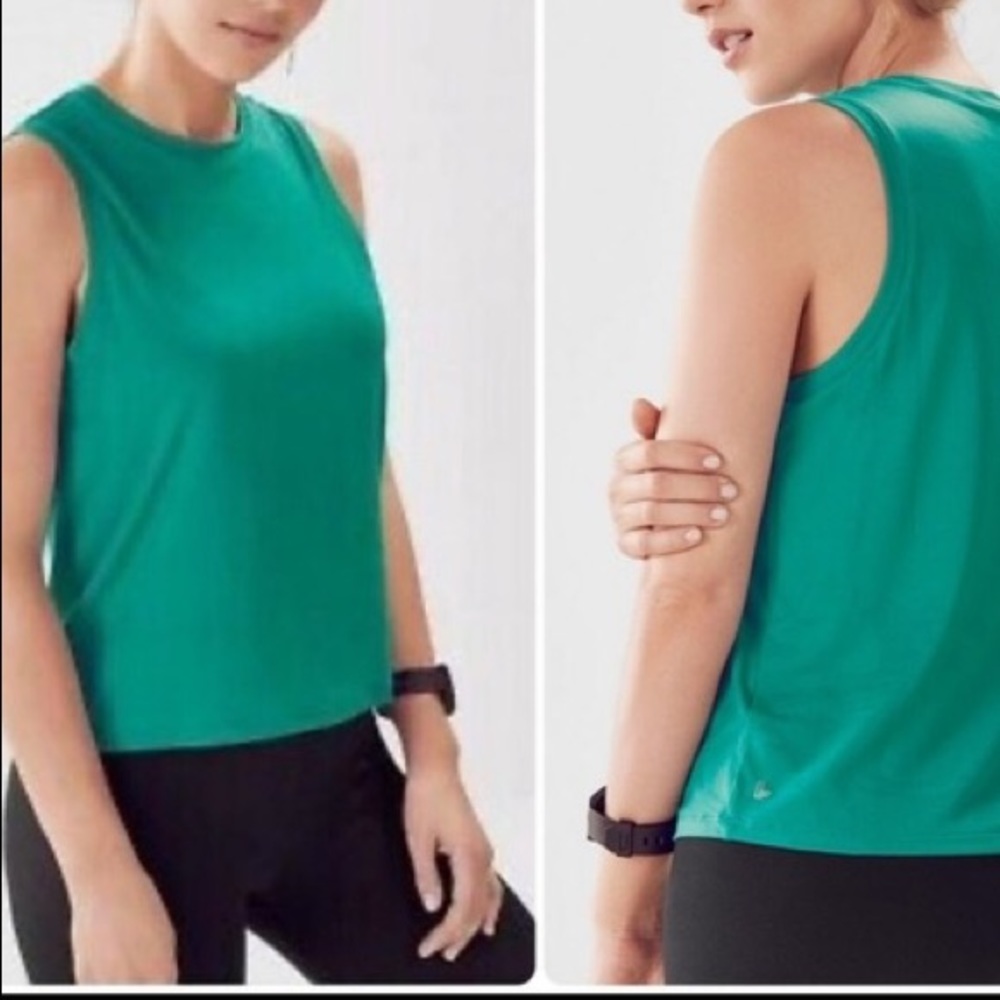 Fabletics Demi Lovato Cassandra Muscle Tank Top in Teal Turquoise, camouflage